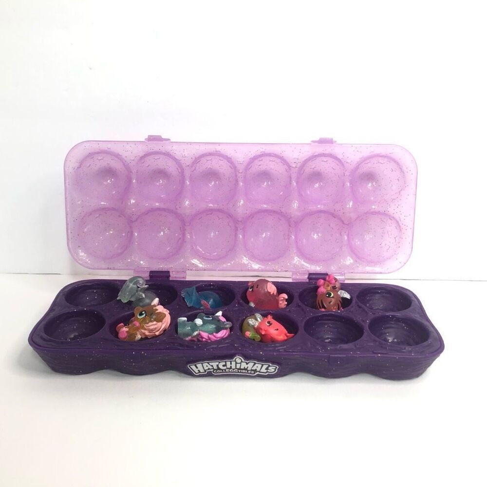 hatchimals colleeggtibles lot of 7 w/ purple glitter case collectible miniatures